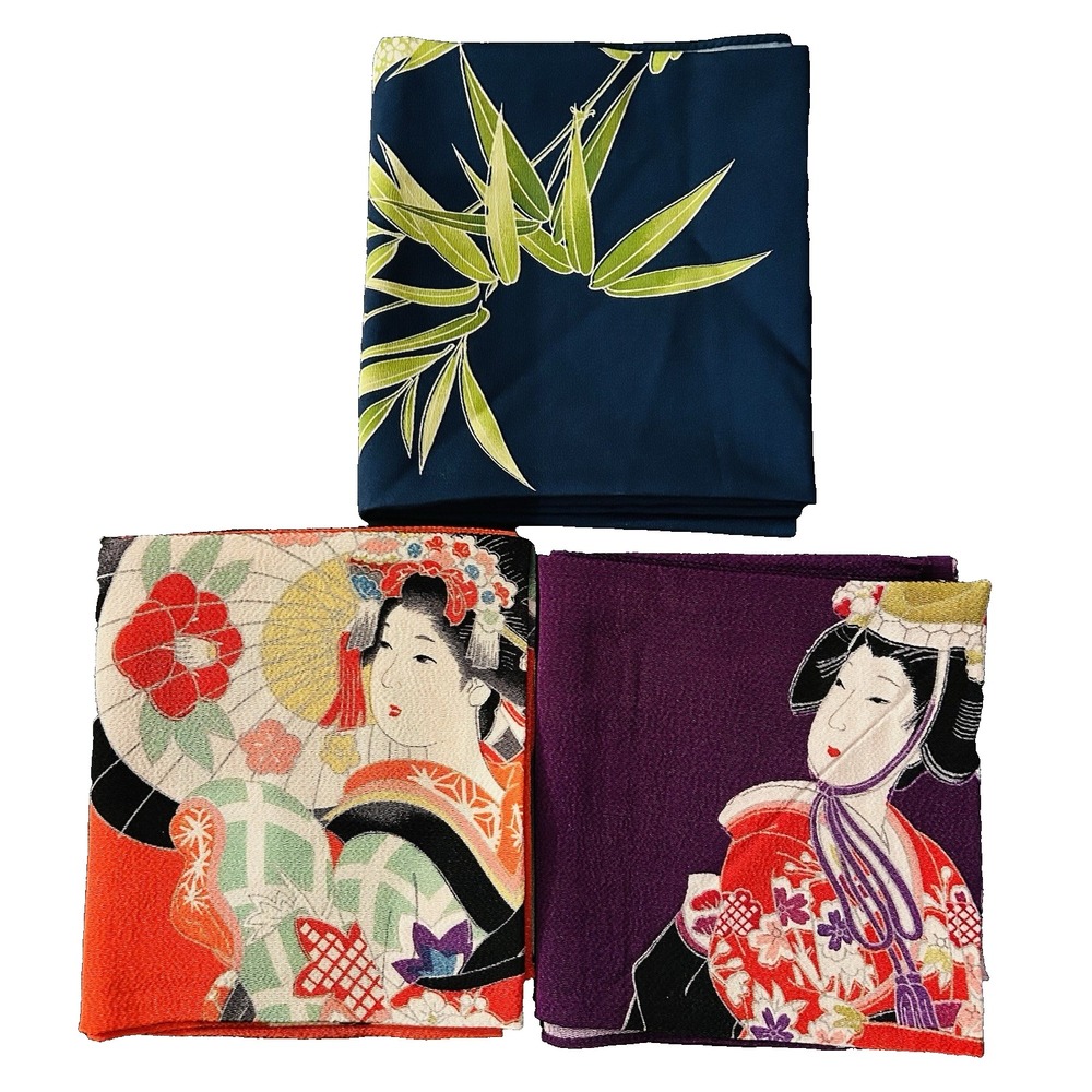 Ichikoshi Chirimen & Furoshiki Fujimiyabi Japanese Scarves Elegant Lot of 3 - Picture 2 of 14